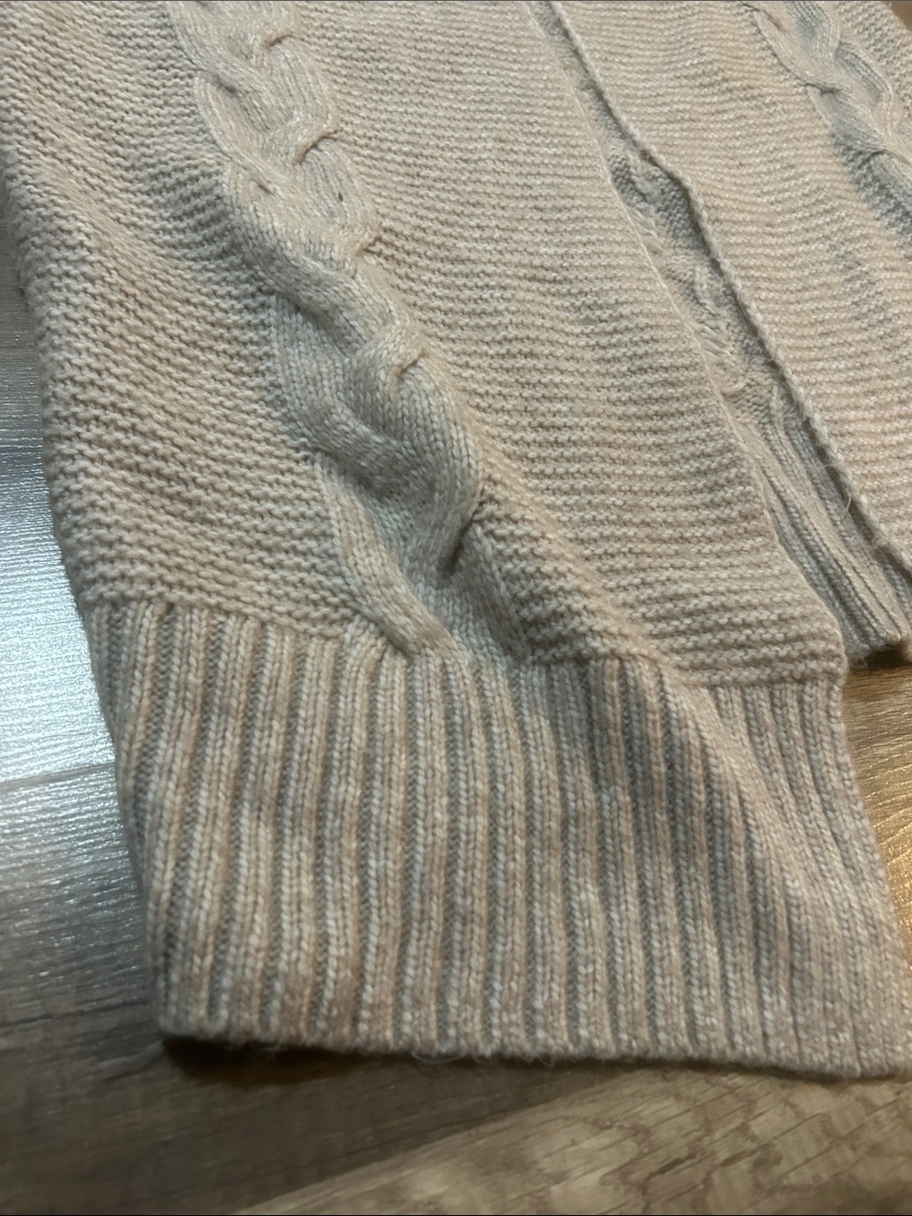 Express Women’s Cardigan Long Length Open Front Cable Knit Taupe Size Small - Picture 9 of 11